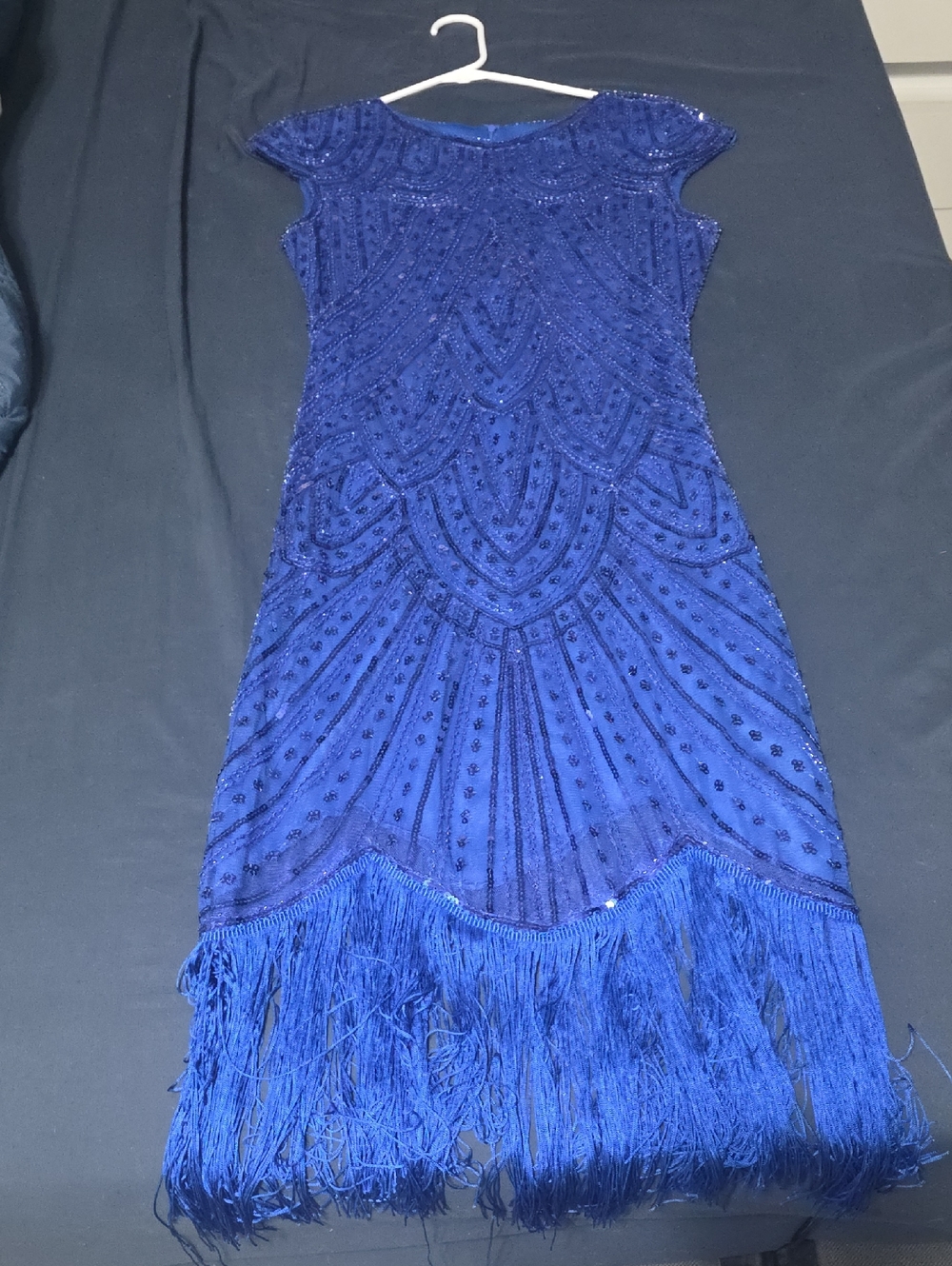 Daisy Royal Blue Beaded Fringe Midi Dress